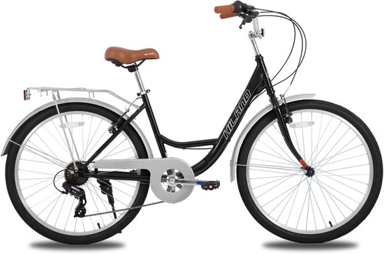Hiland Flare Commuter Stadsfiets voor Dames - 26 Inch - 7 Versnellingen - Handrem - Standaard - Zwart van Merkloos