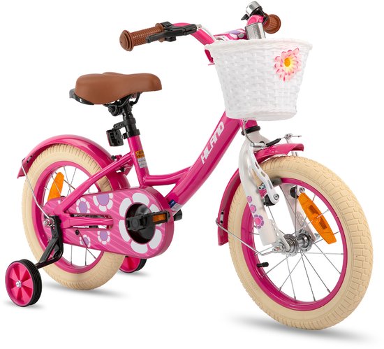 Hiland Kinderfiets - 14 Inch - Voor Jongens & Meisjes - Met Mandje, Bel & Bagagedrager - Inclusief Zijwieltjes - Geschikt voor buitenactiviteiten in de lente van Merkloos