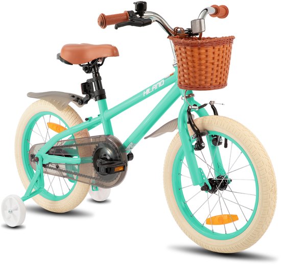 Hiland Meisjesfiets - 14 Inch - Met Mandje & Zijwieltjes - Handrem & Terugtraprem - Groen van Hiland