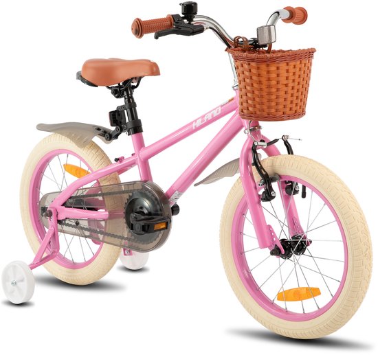 Hiland Meisjesfiets - 14 Inch - Met Mandje & Zijwieltjes - Handrem & Terugtraprem - Roze van Merkloos