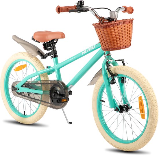 Hiland Meisjesfiets - 18 Inch - Met Mandje & Zijwieltjes - Handrem & Terugtraprem - Groen van Hiland