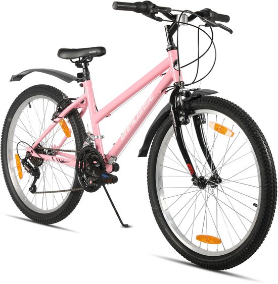 HILAND Mountainbike 24 Inch - Meisjes & Dames MTB - 18 Versnellingen - Stevig Staal - V-brakes van Hiland
