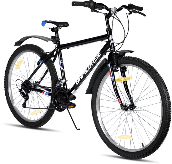 HILAND Mountainbike 24 inch - MTB voor heren en dames - 18 versnellingen - Stalen frame - V-remmen - Zwart