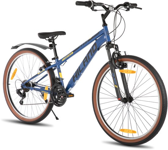 Hiland Mountainbike - 26 Inch - 21 Versnellingen - Hardtail MTB voor Heren & Dames - V-Brakes - Blauw van Hiland