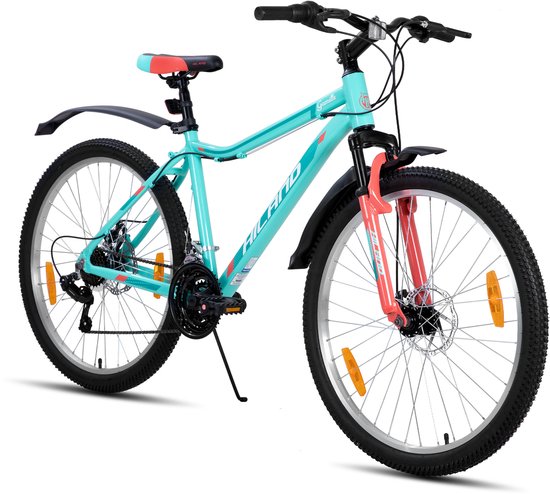 HILAND Mountainbike Dames - 26 Inch - 18 Versnellingen - Lichtgewicht Aluminium Frame - Verende Voorvork - Dubbele Schijfremmen van Hiland
