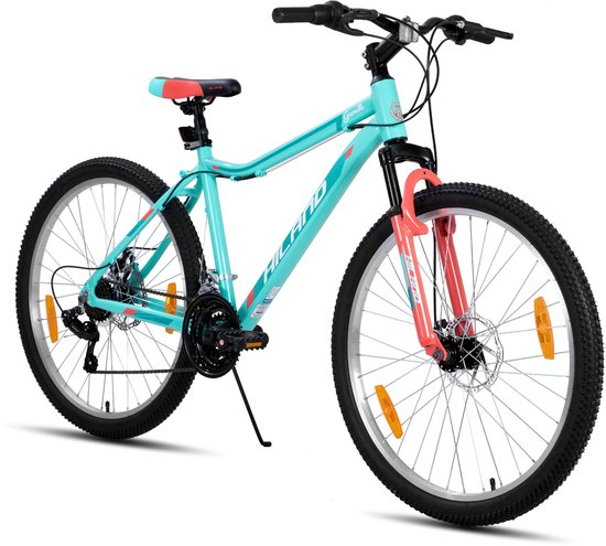 HILAND Mountainbike Dames - 27 Inch - 18 Versnellingen - Lichtgewicht Aluminium Frame - Verende Voorvork - Dubbele Schijfremmen van Hiland