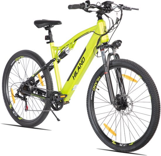 Hiland Spokane Elektrische Mountainbike - 27.5 Inch - Full Suspension - 250W Motor - Shimano 7 Versnellingen - Mechanische Schijfremmen - Groen