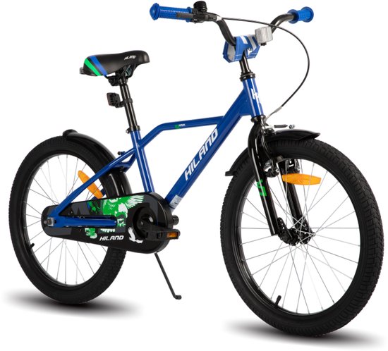 Hiland Stoere Jongensfiets - 20 Inch - Met Zijwieltjes & Standaard - Handrem & Terugtraprem - Blauw - Geschikt voor buitenactiviteiten in de lente van Hiland