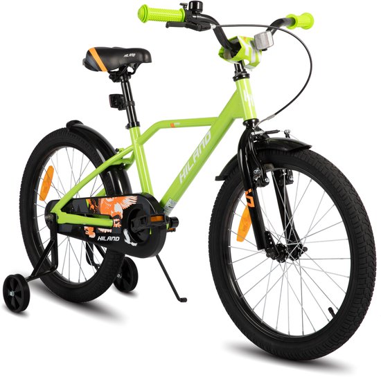 Hiland Stoere Jongensfiets - 20 Inch - Met Zijwieltjes & Standaard - Handrem & Terugtraprem - Groen van Hiland