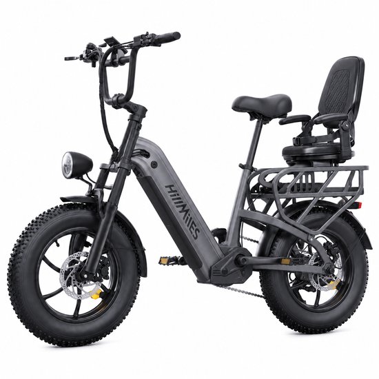 HillMiles Mile Link 1 Elektrische fiets 250W 25km/u - 48V 18Ah accu-hydraulische schijfremmen - Stadsfiets - Transportfiets - met kinderzitje, grijs