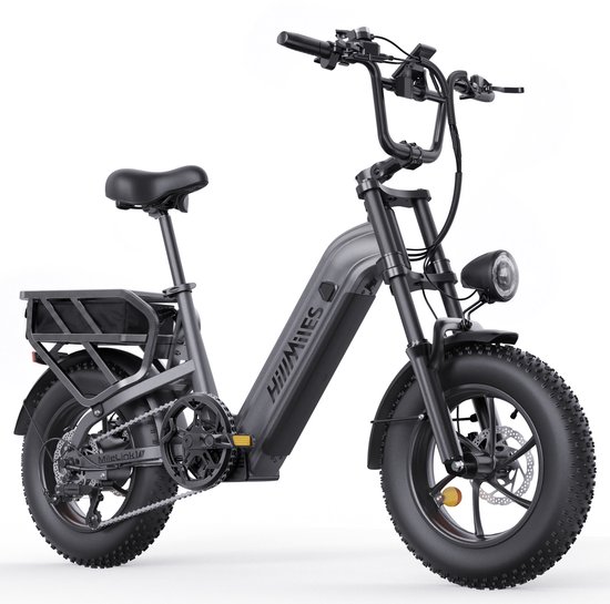HillMiles Mile Link 1 Elektrische fiets 250W maximaal 25km/u, 48V 18Ah accu, 16x4 inch brede banden hydraulische schijfremmen, inclusief achterdrager met hoog draagvermogen, geschikt voor stadsverkeer en off-road ebike, grijs