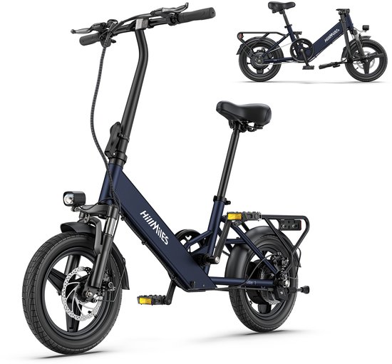 HillMiles Mile1 Elektrische Fiets - Motor 250W - Actieradius 60km - 14 Inch -25km/ - 36V/10.4Ah -vouwbaar E-bike -stads E-bikes & E-Nederland - blauw van Hillmiles