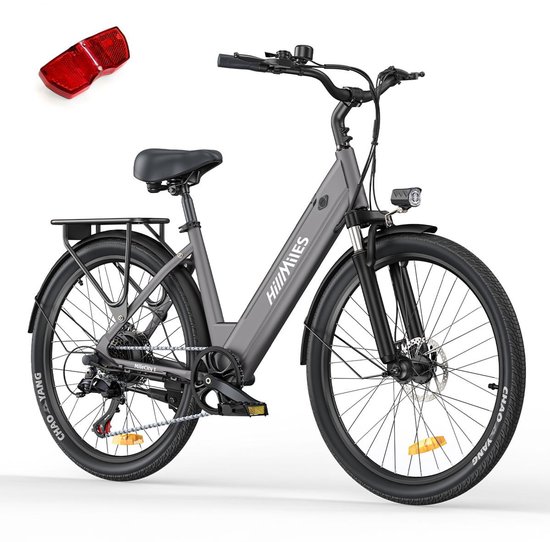 HillMiles Milecity 1 Elektrische Fiets 250W motor, actieradius tot 80 km, 26 inch, grijs- met achterlicht