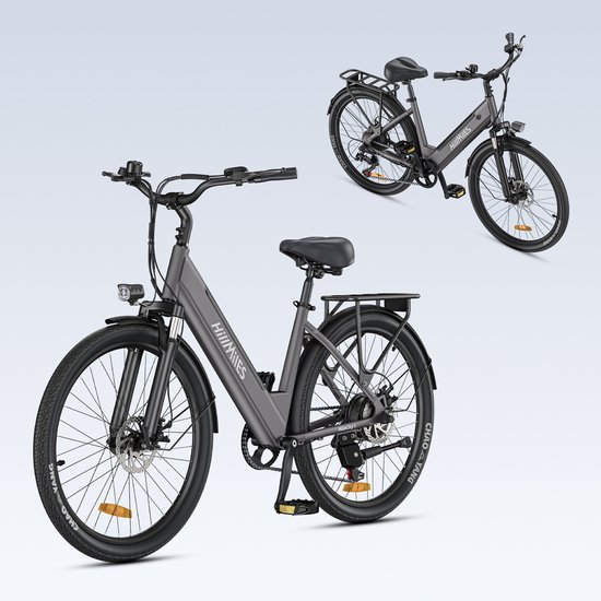 HillMiles MileCity 1 Elektrische fiets | 250W motor | Actieradius tot 80 km | Verwijderbare 36V 13Ah accu | 7 versnellingen | 26 inch stadsfiets, Grijs