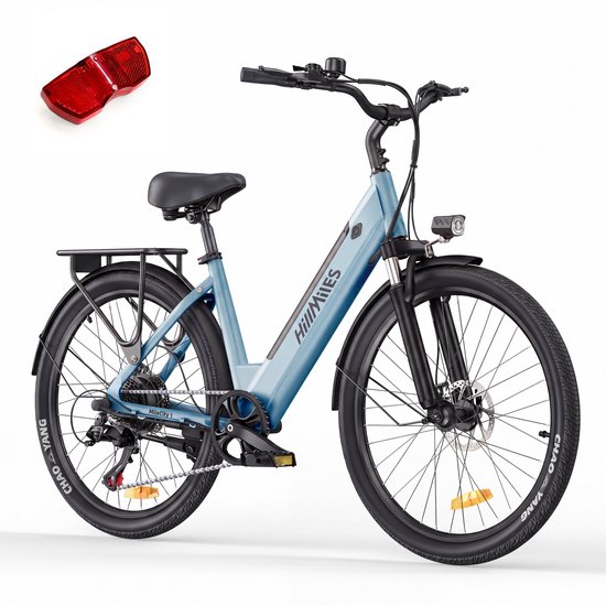 HillMiles Milecity 1 Elektrische Fiets - Actieradius 80 km - Verwijderbare accu 36V 13Ah - 26 inch stadsfiets voor woon-werkverkeer, blauw, met achterlicht