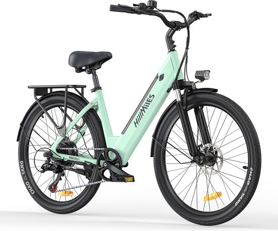 Hillmiles Milecity 1 Elektrische fiets - Actieradius 80km - Verwijderbare batterij 36V13Ah - Motor 250W Elektrische stadsfiets - Shimano 7 versnellingen - 26 Inch City Commuter EBike - Groen