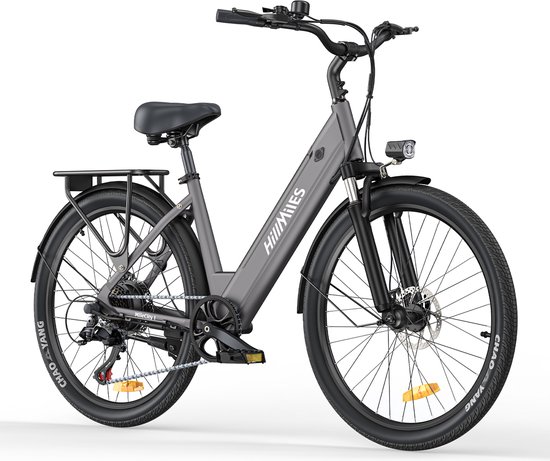 Hillmiles Milecity 1 Elektrische fiets - Actieradius 80km - Verwijderbare batterij 48V13Ah - Motor 250W - Shimano 7 versnellingen - 26 Inch City Commuter EBike - Grijs van Hillmiles