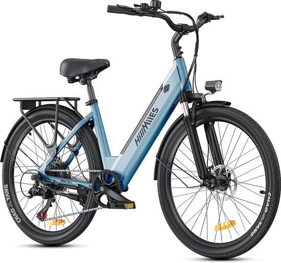 HillMiles Milecity 1 Elektrische Fiets - Motor 250W - Actieradius 80km - Verwijderbare batterij 36V13Ah - Shimano 7 versnellingen - 26 Inch City Commuter EBike - Blauw van Merkloos