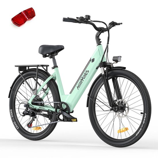 Hillmiles Milecity 1 Elektrische stadsfiets 250W, 80km bereik, verwijderbare 36V13Ah accu, Shimano 7 versnellingen, 26 inch groen - met achterlicht