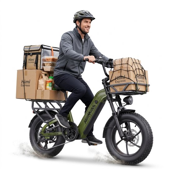 HillMiles MileLink 1 Elektrische fiets 250W, 25 km/u, hydraulische remmen, 65Nm, 16×4.0 vetbanden, achterdrager voor zware belasting, 48V 18Ah accu, stads- en terreinfiets, groen