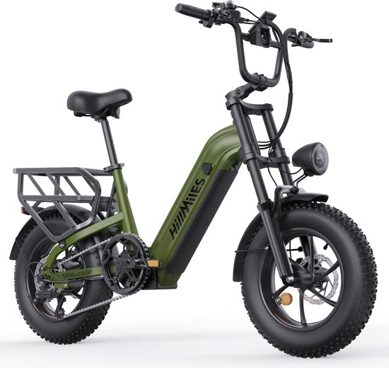 HillMiles MileLink 1 Elektrische fiets 250W 25km/u met achterdrager voor zware lading, 16x4 brede banden hydraulische remmen stads en terreinfiets met 48V 18Ah accu, 65Nm, groen