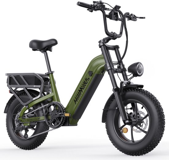 HillMiles MileLink 1 Elektrische fiets, 250W 65Nm 25km/u met 50° stuurdraaihoek,Dubbele accu 48V 18+22.5Ah, brede banden hydraulische remmen en grote achterdrager voor lading stads terreinfiets, Groen