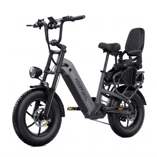 HillMiles MileLink 1 Elektrische Transportfiets 65Nm - dubbele 48V 18+22,5Ah lithium accu - bereik tot 250 km - hydraulische schijfremmen - stad & off-road - met kinderzitje, Grijs