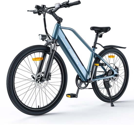 Hillmiles MileTrail 1 Elektrische fiets - Actieradius 80km - Verwijderbare batterij 36V13Ah - Motor 250W - Shimano 7 versnellingen - Hydraulische schijfrem - 26 Inch City Commuter EBike - blauw van Hillmiles
