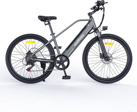 HillMiles MileTrail 1 Elektrische mountainbike 250W, 25 km/h, snelheidssensor, verwijderbare 36V 13Ah accu, bereik tot 100 km, 26 inch wielen, voorvorkvering, 7 Shimano versnellingen, verstelbare stuurpen, schijfremmen, Grijs