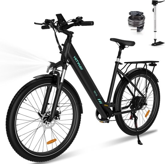HITWAY BK18 - Elektrische Fiets - 27.5*2.8 Inch City Commuter EBike met Afneembare 36V 12Ah Lithium Batterij - Mountain E-Bike met 250W Motor - 7 Versnellingen - IP54 Waterdicht