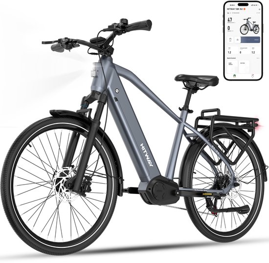 Hitway Elektrische Fiets BK S2 - E-Bike met 250W Middenmotor - 27.5*2.2 Inch City Commuter EBike met Afneembare 48V 15Ah Lithium Batterij - Maximale Actieradius 175 KM