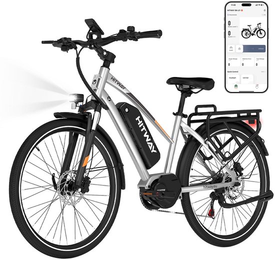 Hitway Elektrische Fiets BK U1 - E-Bike met 250W Middenmotor - 27.5*2.2 Inch City Commuter EBike met Afneembare 36V 13Ah Lithium Batterij - 7 Versnellingen - IP54 Waterdicht van Hitway