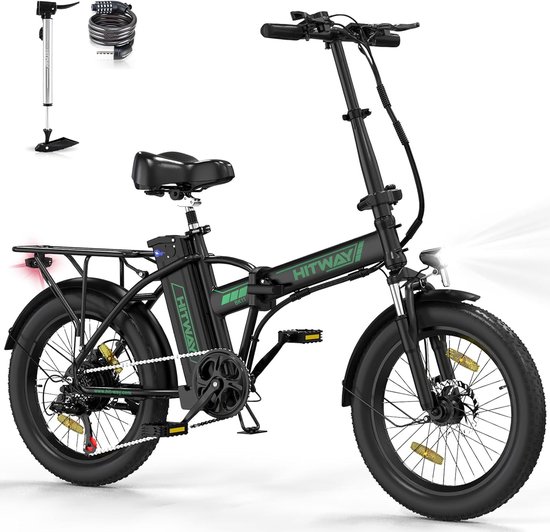 Hitway Elektrische Fiets BK11 - 20*3.0 Inch Fat Tire City Commuter EBike met Afneembare 36V 12Ah Lithium Batterij - Opvouwbaar Mountain E-Bike met 250W Motor - 7 Versnellingen - IP54 Waterdicht van Merkloos