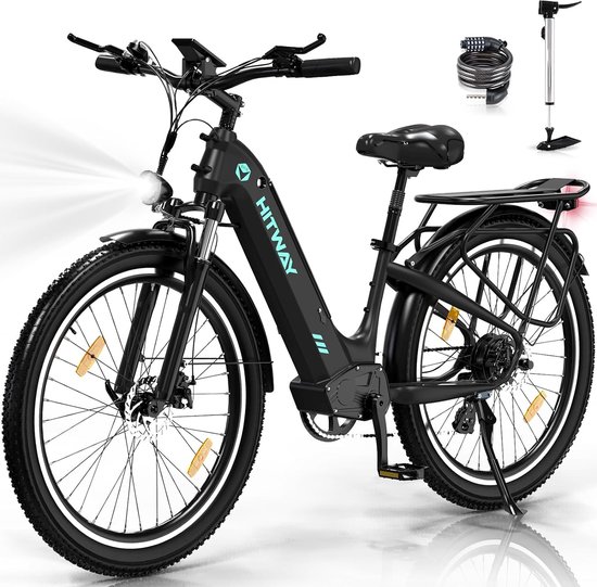 Hitway Elektrische Fiets BK16 - 26*3.0 Inch City Commuter EBike met Afneembare 48V 18Ah Lithium Batterij - Mountain E-Bike met 250W Motor - 7 Versnellingen - IP54 Waterdicht van Hitway