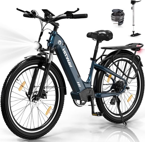 Hitway Elektrische Fiets BK16 - Trendy 26*3.0 Inch City Commuter EBike met Afneembare 48V 18Ah Lithium Batterij - Mountain E-Bike met 250W Motor - 7 Versnellingen - IP54 Waterdicht