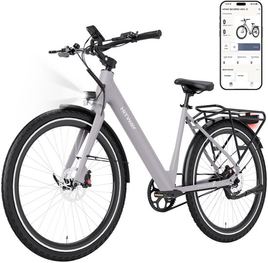 Hitway Elektrische Fiets BK18 Pro - Trendy 28 Inch City Commuter EBike met Afneembare 36V 10.4Ah Lithium Batterij - Mountain E-Bike met 250W Motor - APP Bediening - IP54 Waterdicht van Hitway