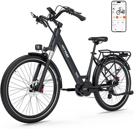 Hitway Elektrische Fiets BK32 - E-Bike met 250W Middenmotor - 26*2.35 Inch City Commuter EBike met Afneembare 36V 10.4Ah Lithium Batterij - 7 Versnellingen - IP54 Waterdicht van Merkloos
