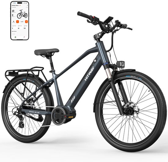 Hitway Elektrische Fiets BK33 - E-Bike met 250W Middenmotor - 26*2.35 Inch City Commuter EBike met Afneembare 36V 10.4Ah Lithium Batterij - 7 Versnellingen - IP54 Waterdicht van Merkloos