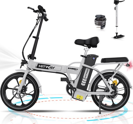 Hitway Elektrische Fiets BK5S - 16 Inch City Commuter EBike met Afneembare 36V 10.4Ah Lithium Batterij - Opvouwbaar E-Bike met 250W Motor - IP54 Waterproof van Hitway