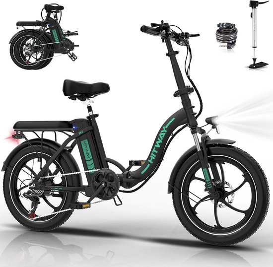 Hitway Elektrische Fiets BK6SL - 20*3.0 Inch Fat Tire City Commuter EBike met Afneembare 36V 13Ah Lithium Batterij - Opvouwbaar Mountain E-Bike met 250W Motor van Merkloos