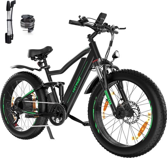 Hitway Elektrische Fiets BK9 - 26*4.0 Inch Fatbike - Mountain Snow EBike met Afneembare 48V 15Ah Lithium Batterij - City Commuter E-Bike met 250W Motor - 7 Versnellingen - IP54 Waterdicht van Hitway