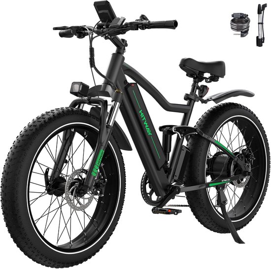 Hitway Elektrische Fiets BK9S - 26*4.0 Inch Fatbike - Mountain Snow EBike met Afneembare 48V 16Ah Lithium Batterij - City Commuter E-Bike met 250W Motor - 7 Versnellingen - IP54 Waterdicht van Hitway