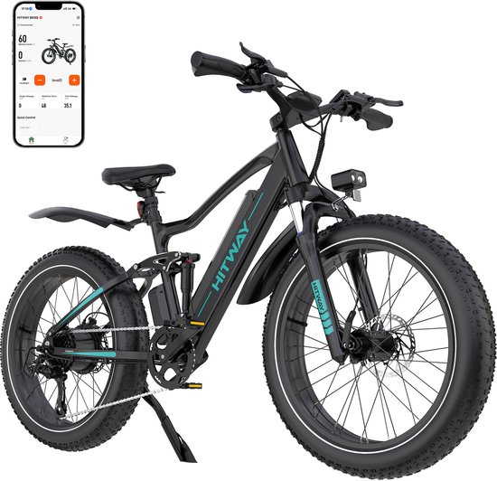 Hitway Elektrische Fiets BK9SR - 26*4.0 Inch Fatbike - Mountain Snow EBike met Afneembare 48V 15Ah Lithium Batterij - City Commuter E-Bike met 250W Motor - Maximale Actieradius tot 90-120 KM - Compatibel met APP en NFC