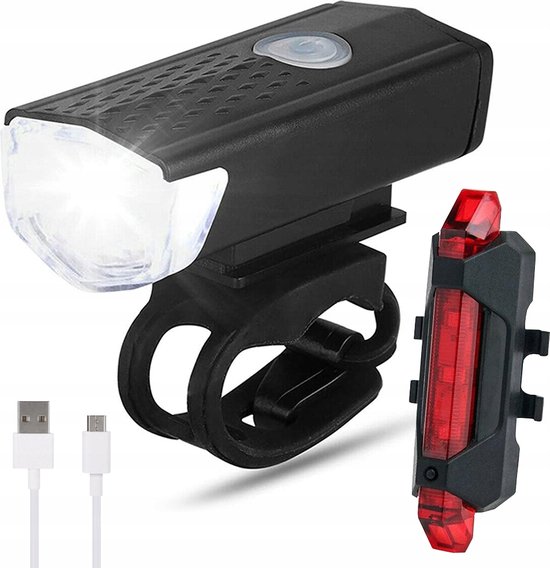 HK-Goodies | Fietslicht | Led| Set | Voorlicht | Koplamp |Achterlicht | Wit | Rood | USB oplaadbaar | Spatwaterdicht