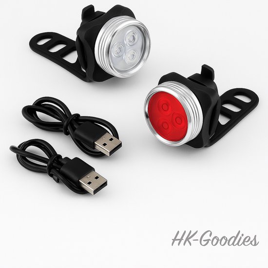 HK-Goodies - Fietsverlichting set - LED Fietslampjes - USB Oplaadbaar - Rood + Wit - Voorlicht - Achterlicht - 500 lumen - Zwart