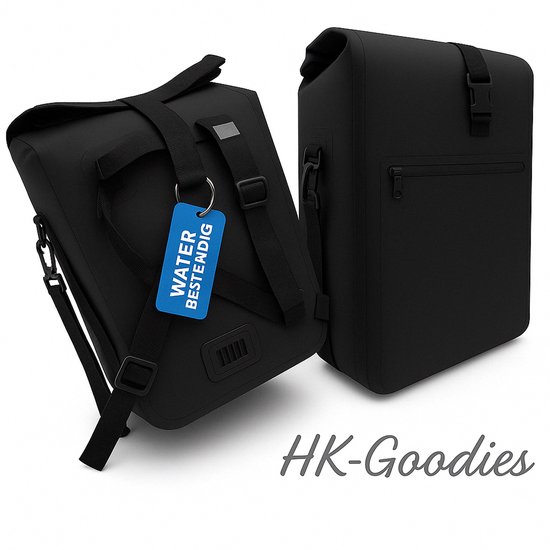 HK-Goodies Luxe 3 in 1 Fietstas - Rugtas - Schoudertas - 100% Waterafstotend - Enkele fietstas - Gratis Schouderband - Tas voor baggage drager- Met Groot Laptop Vak - 25 tot 33 liter - Zwart