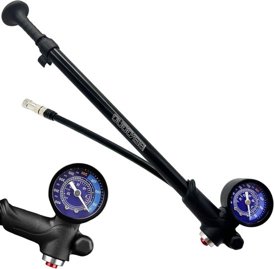 Hoge druk fietspomp met manometer, 3-in-1 oplossing voor vering en banden, compact en draagbaar
