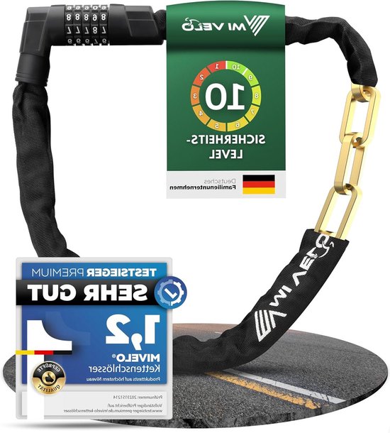 Hoge veiligheid kettingslot - 100 cm lang cijferslot - 8 mm gehard staal - ideaal voor e-bike MTB en racefiets van Hoge