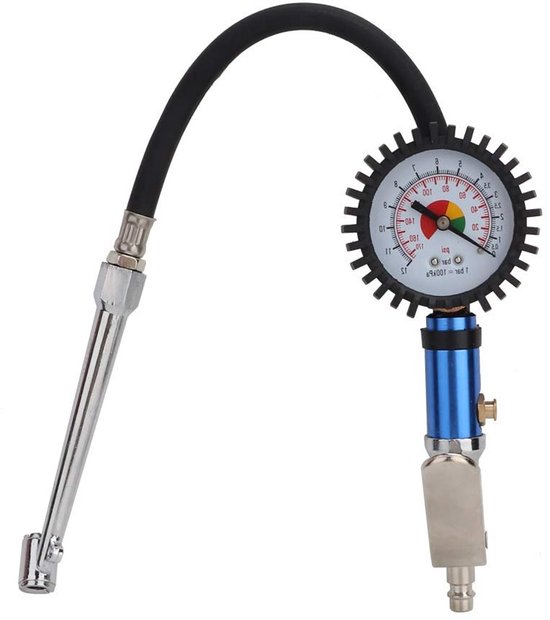 Hogedruk Bandenpomp met Drukmeter tot 12 Bar, Snelle Luchtverbinding en Zelfklemfunctie voor Auto en Fiets