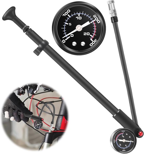 Hogedruk Demperpomp - Schokpomp - Fietsbanden Oppompen - Max 300 PSI - 35 cm - Zwart